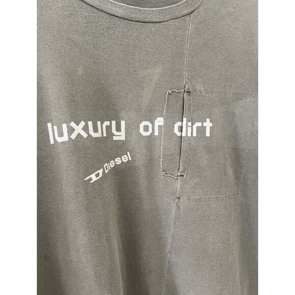 DIESEL Mens Distressed Gray Front pocket T-Shirt size XL Luxury of Dirt RARE - Picture 6 of 8